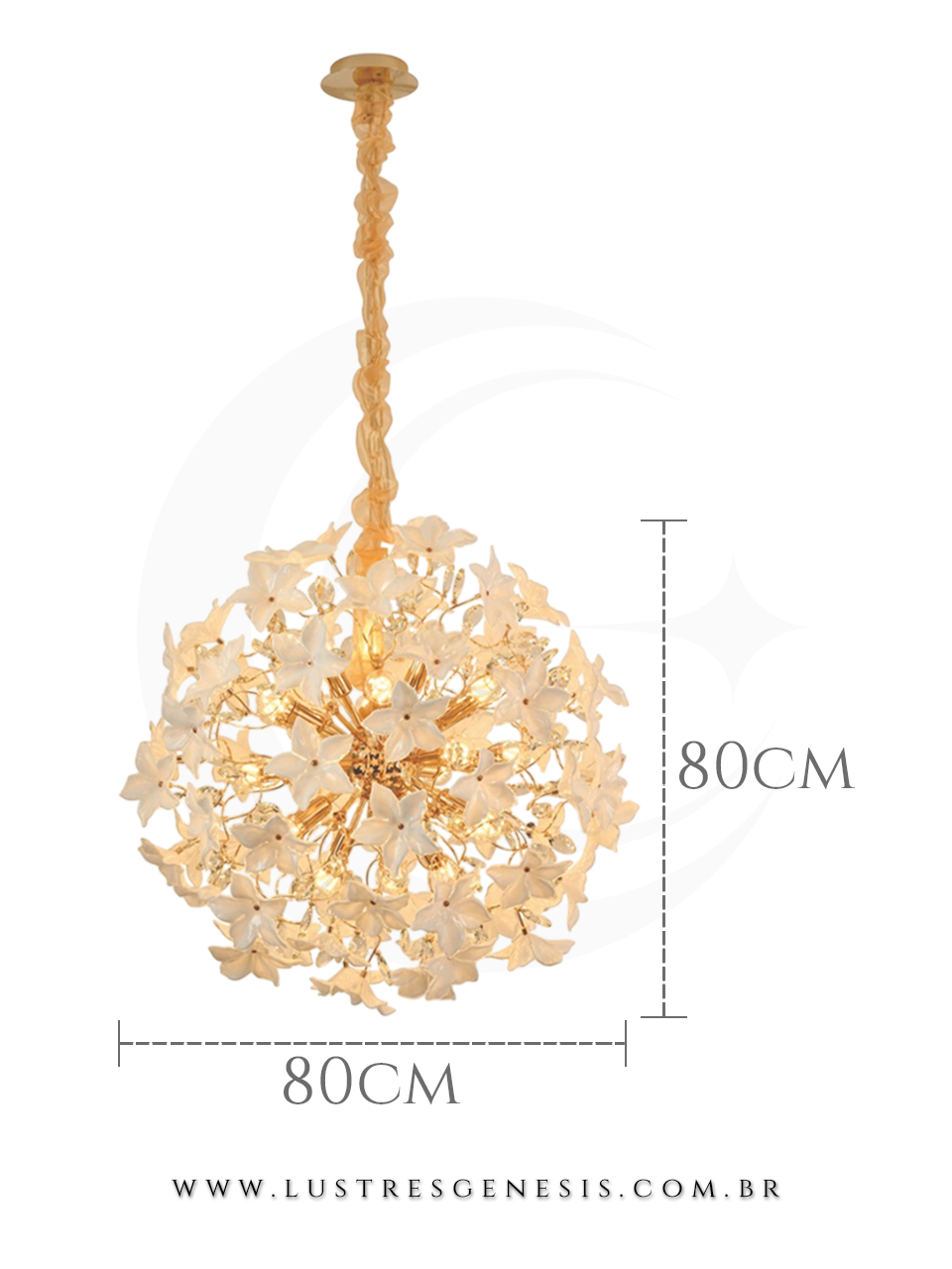 Lustre Pendente Moderno Metal e Cristal DCD06236 Dourado 65cm E14, Sala de Jantar, Mesa Sala de Jantar, Sala de Estar, Cozinha
